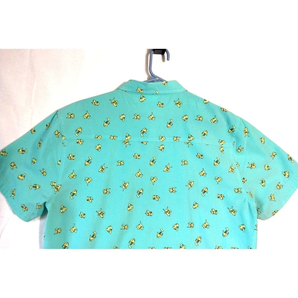 Pokemon Shirt Men's X-Large (46-48) Green Pikachu Button Up Short Sleeve Casual - Picture 9 of 9